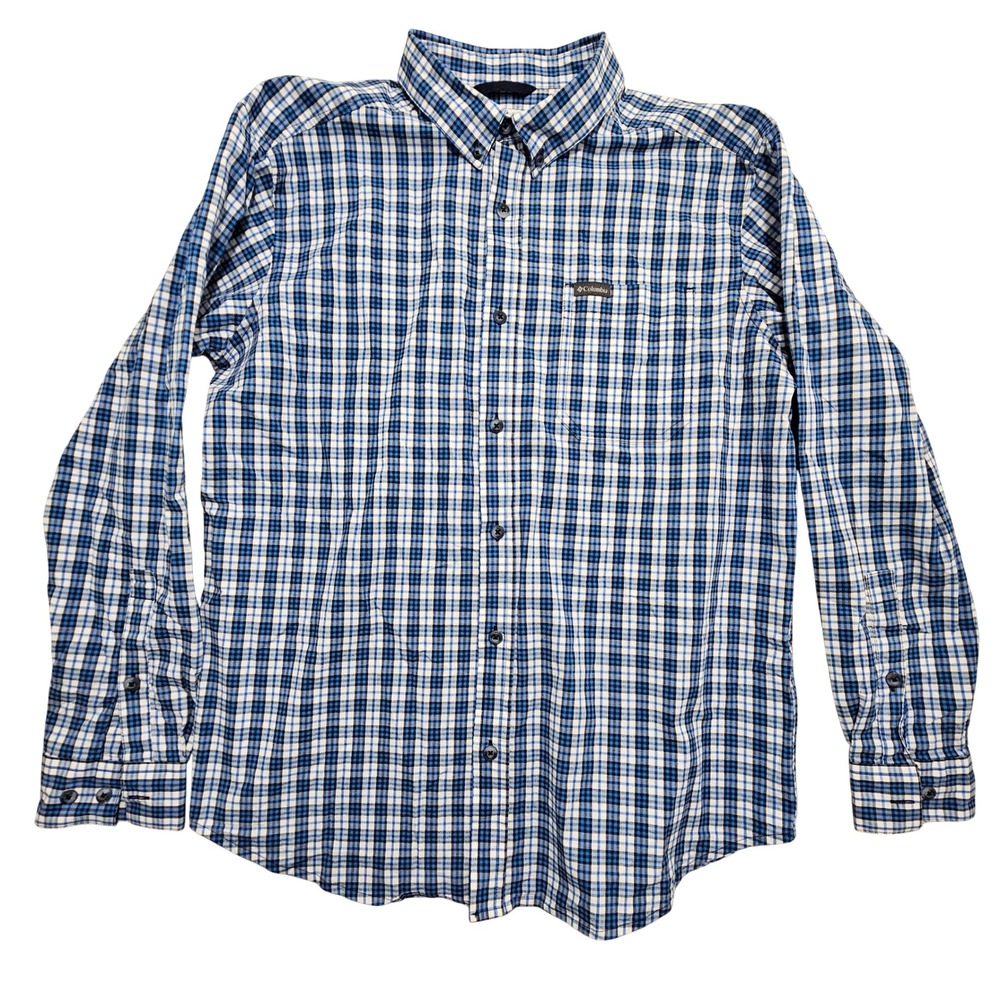 Columbia Mens Blue White Plaid Long Sleeve Button Down Shirt AM7968 Size L